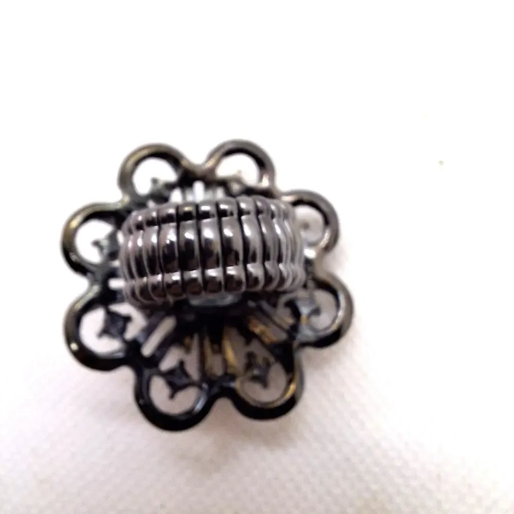 Stretch Statement Ring Clear & Black Rhinestones Gunmetal Tone